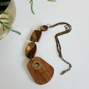 Beautiful vintage bohemian wood and brass chunky pendant/necklace,